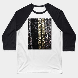 Photographic Image of Sequins in Black, Gold and Silver Baseball T-Shirt